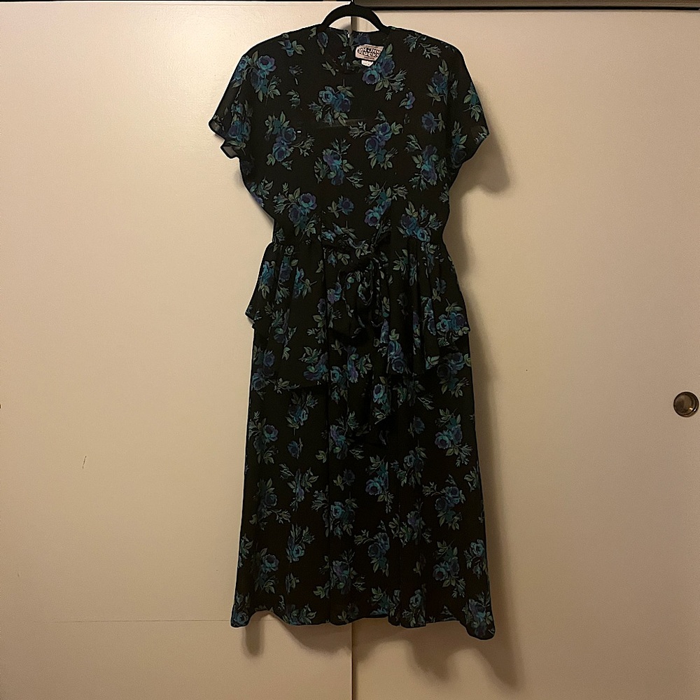 Vintage On The Rocks 80s Floral Midi Dress preowned